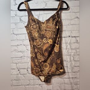 Maxine Of Hollywood Brown Paisley Swimsuit Skirted Retro‎ Size 12